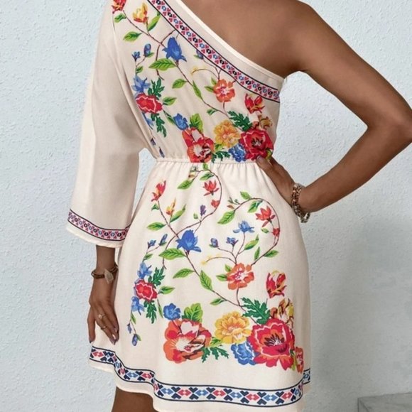 Shabby Chic  Floral One Shoulder Mini Dress - Picture 5 of 6